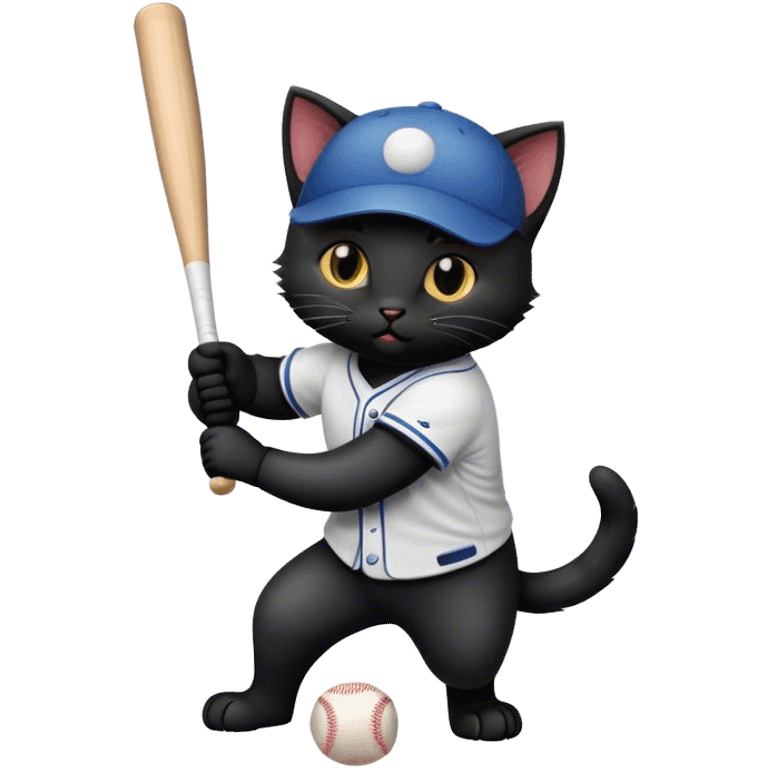 Black kitten playing baseball emoji