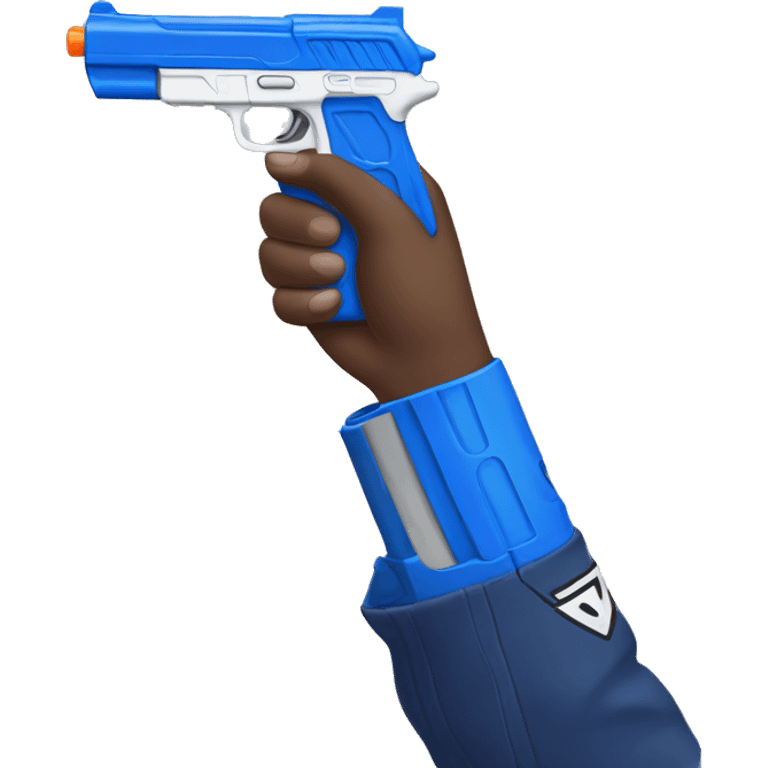 White hand holding blue nerf gun emoji