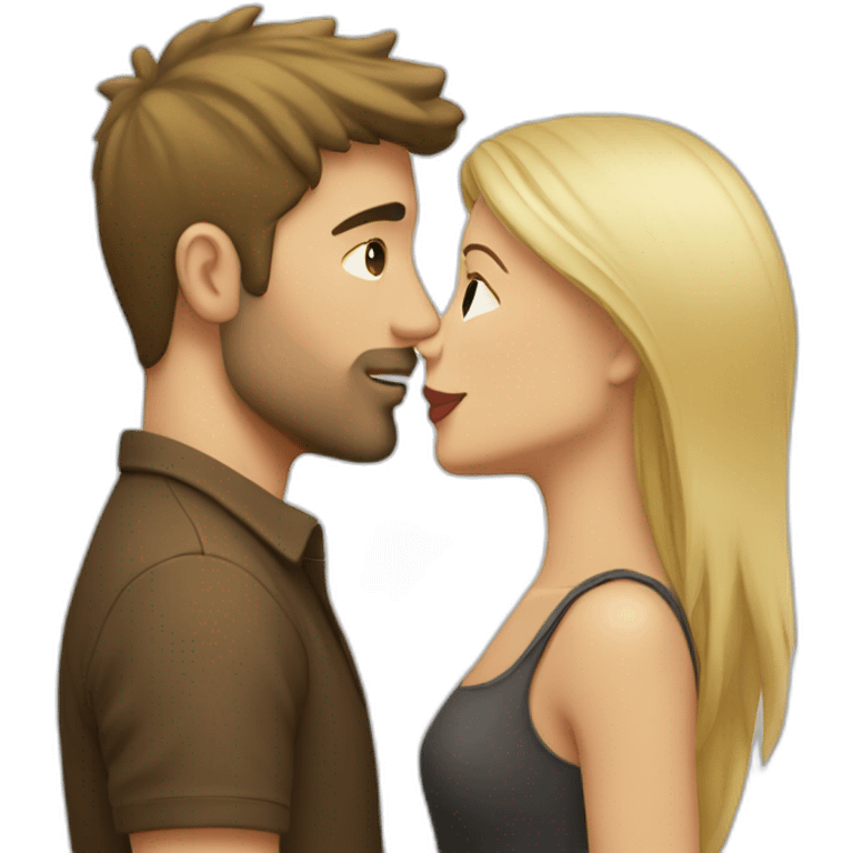 Blond woman kissing brunette man without beard emoji