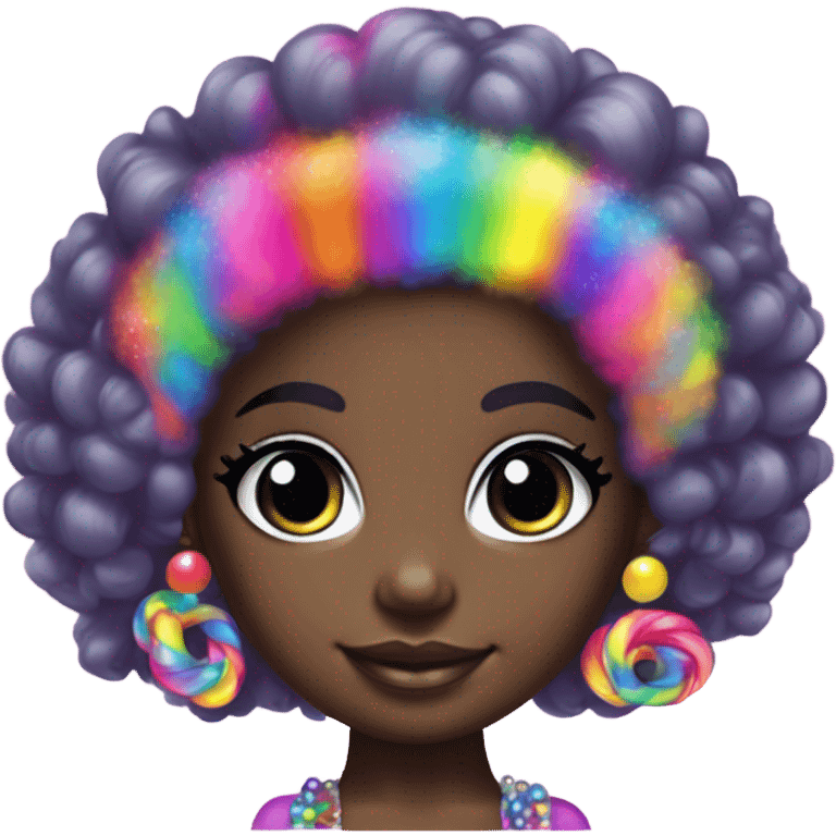 Lisa frank dark skin girl with rainbow Afro with headband pearls emoji