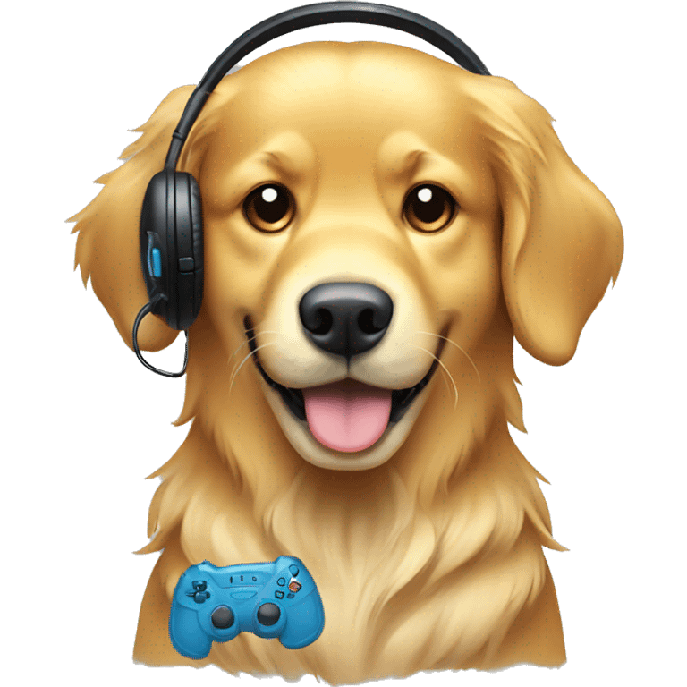 golden retriever with gaming pad and heaset emoji