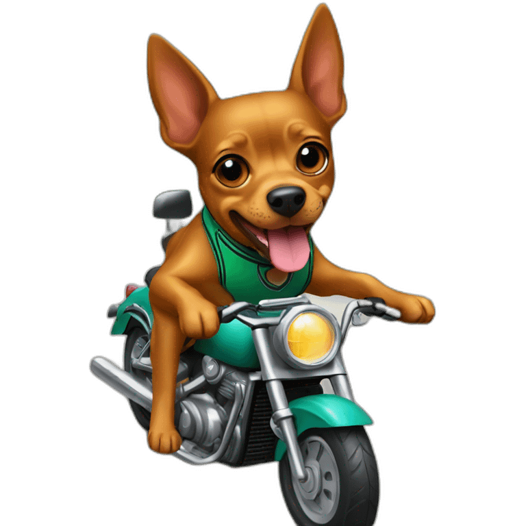 caramel color pinscher dog as basketball player riding a motorcycle emoji