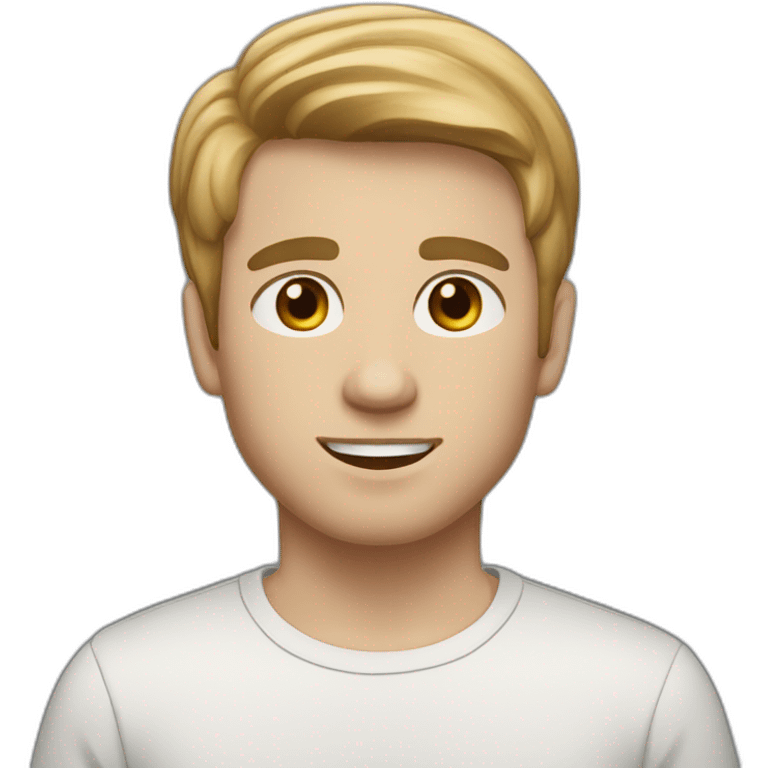 A young Caucasian man with white eyes, almond-shaped eyes, short dark blonde hair emoji