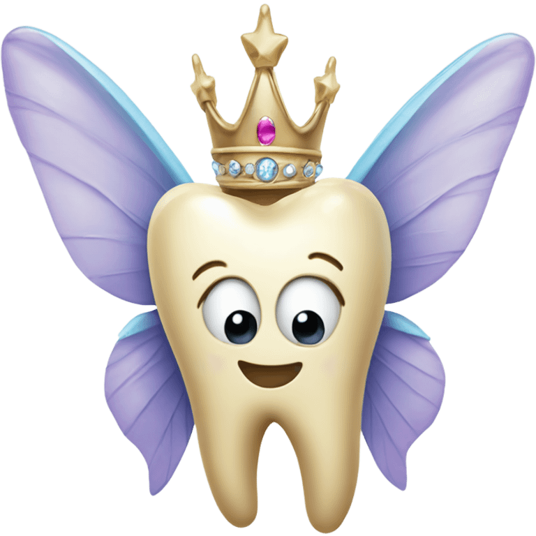 tooth with fairy wings and a tiara and wand emoji