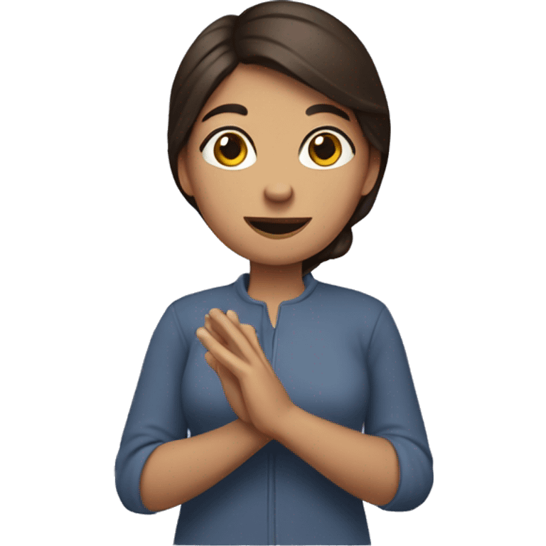 Brunette woman reaching for hug emoji