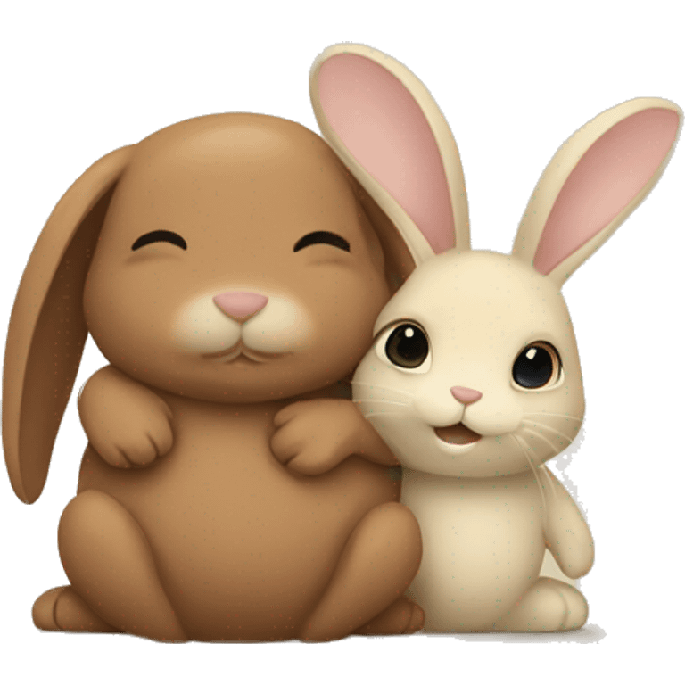 Brown bunny hugging beige bunny emoji