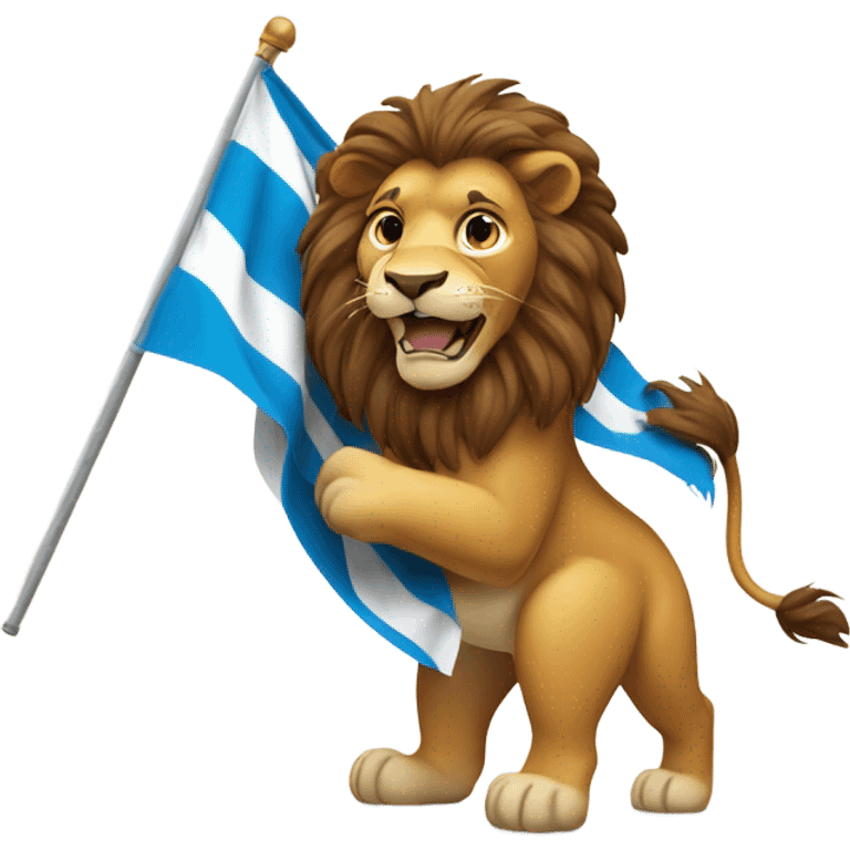 A lion is holding the Bavarian flag in its paw. emoji