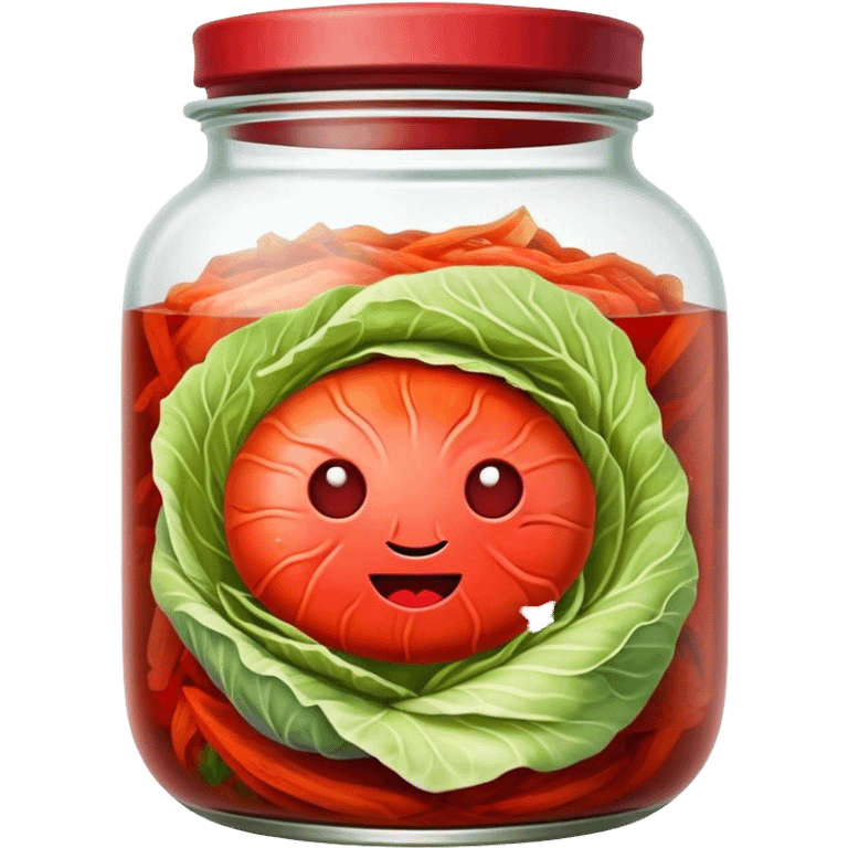 Kimchi Cinematic Realistic Kimchi Dish Emoji, depicted as spicy, fermented cabbage with vibrant red hues neatly served in a traditional jar, rendered with dynamic textures and bold, appetizing lighting. emoji