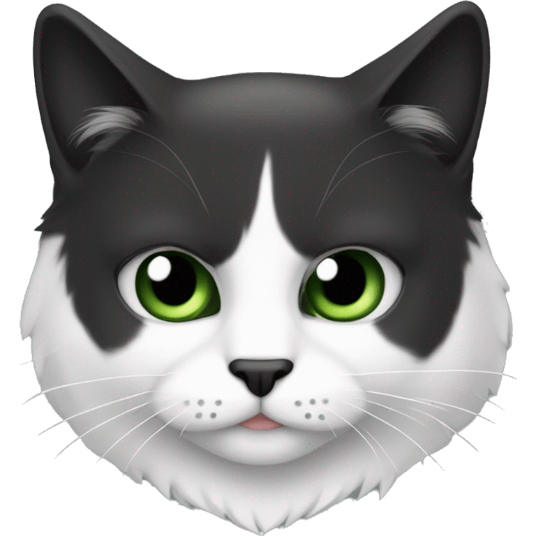 Gato bravo peludo preto e branco olhos verdes emoji