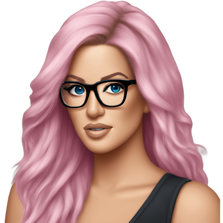 Photo Realistic khloe kardashian stylish pink hair BLUE eyes and glasses elegant  emoji