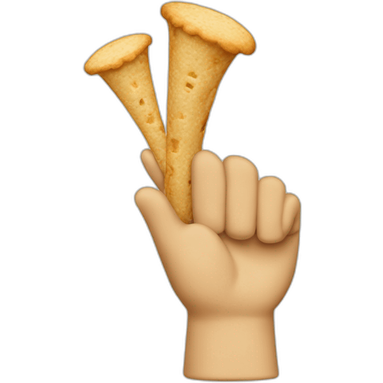 hand with fingers made of poptarts playing trumpets emoji