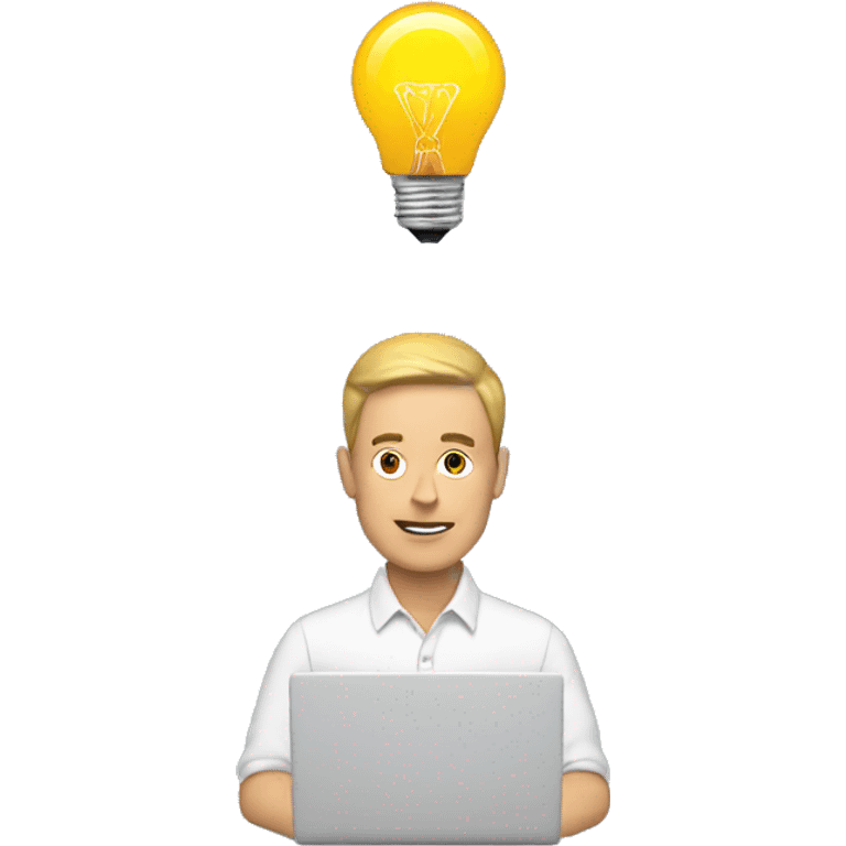 man with laptop and light bulb above head emoji