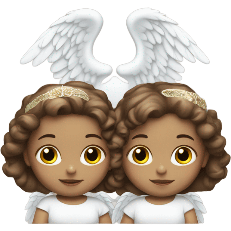 2 twin baby girls with brown hair with a halo and angel wings. make their skin white emoji