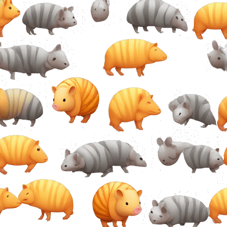 Yellow and gray chubby round armadillo pig panda centipede with orange face armadillo emoji