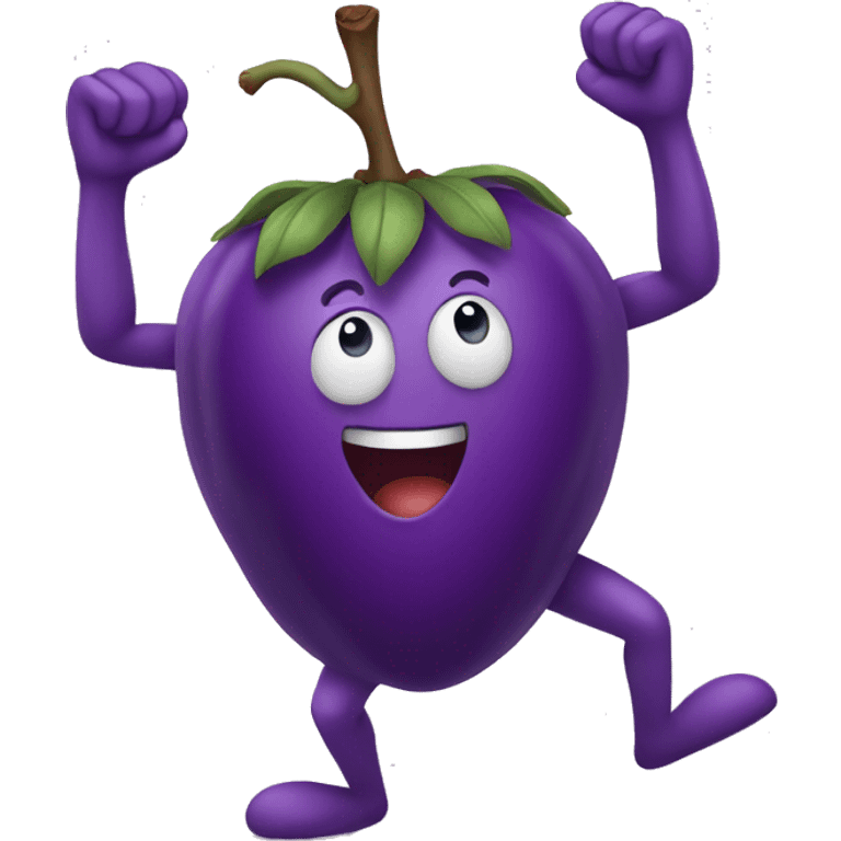 purple fruit cheering with legs and arms emoji