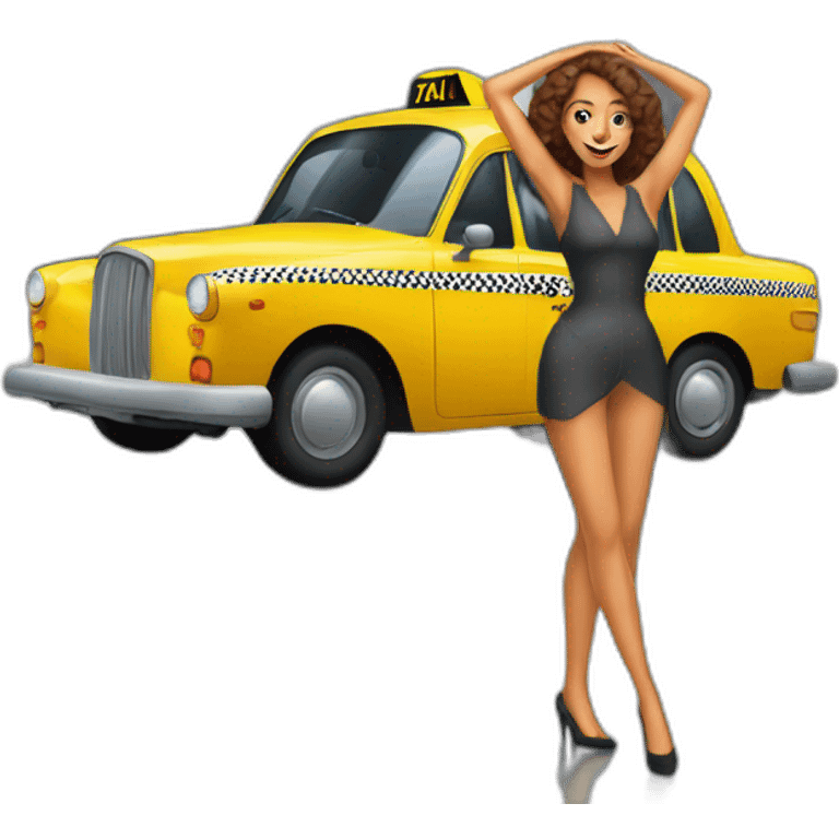 A photo of a beautiful woman taking a taxi emoji