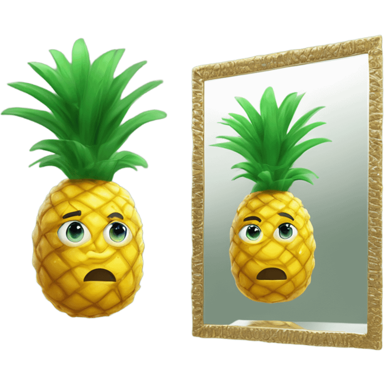 3D elegant pineapple🍍  with big shiny eyes 👀 pineapple holds mirror with its reflection 🪞🍍 emoji