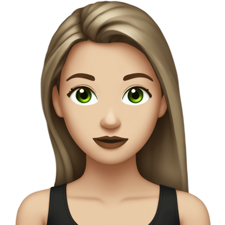 White girl with green eyes brown hair long lashes full lips and black tank top emoji