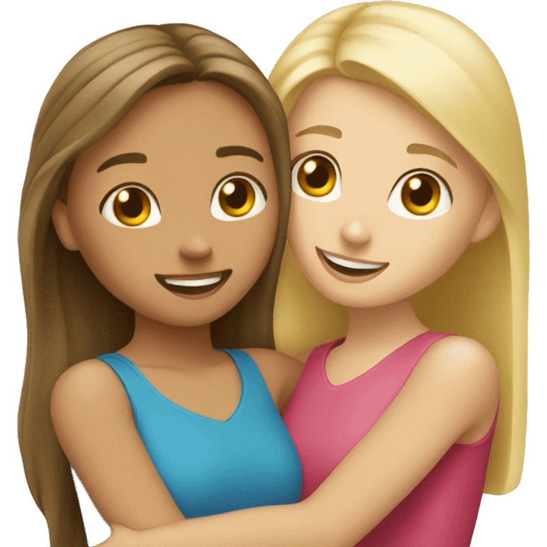 Best friends blonde girl and brunette girl hugging (with heart) emoji