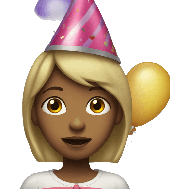 Girl crying holding balloons and wearing a party hat  emoji