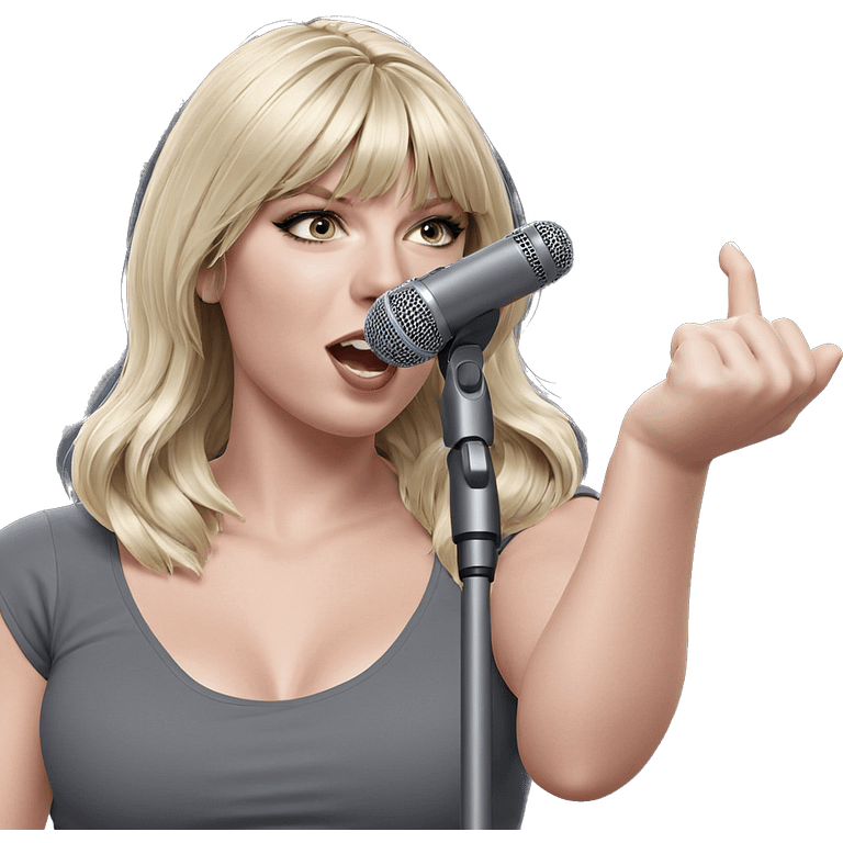 blonde girl with microphone emoji