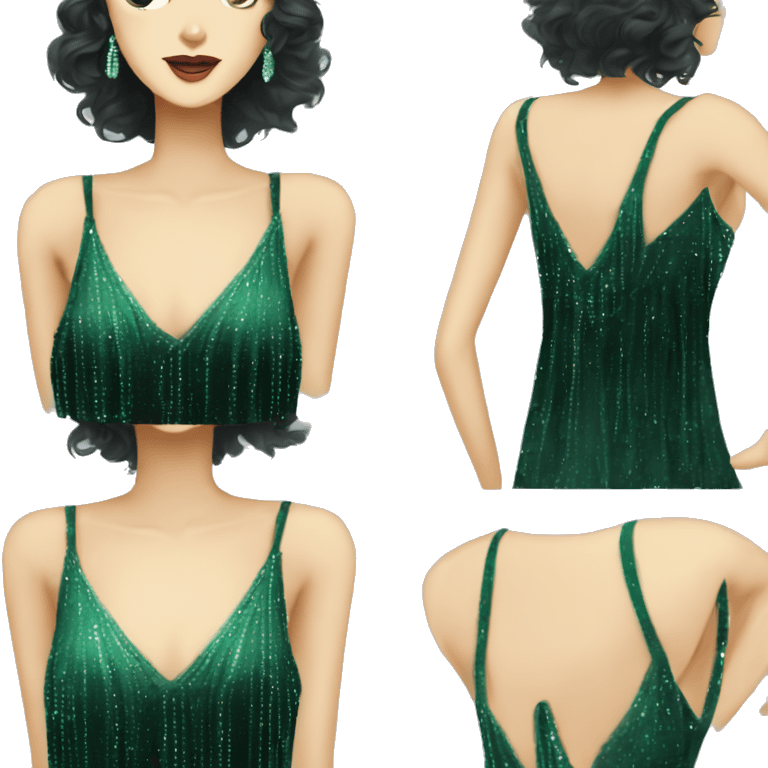 A dark green sparkly flapper style dress with thin straps emoji