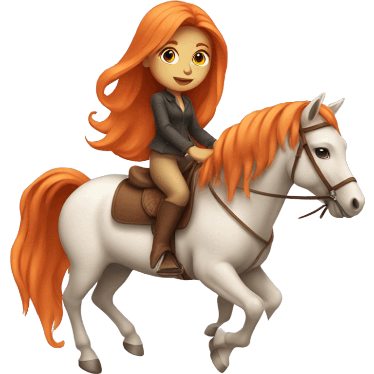 Tan girl with long orange hair riding a horse emoji