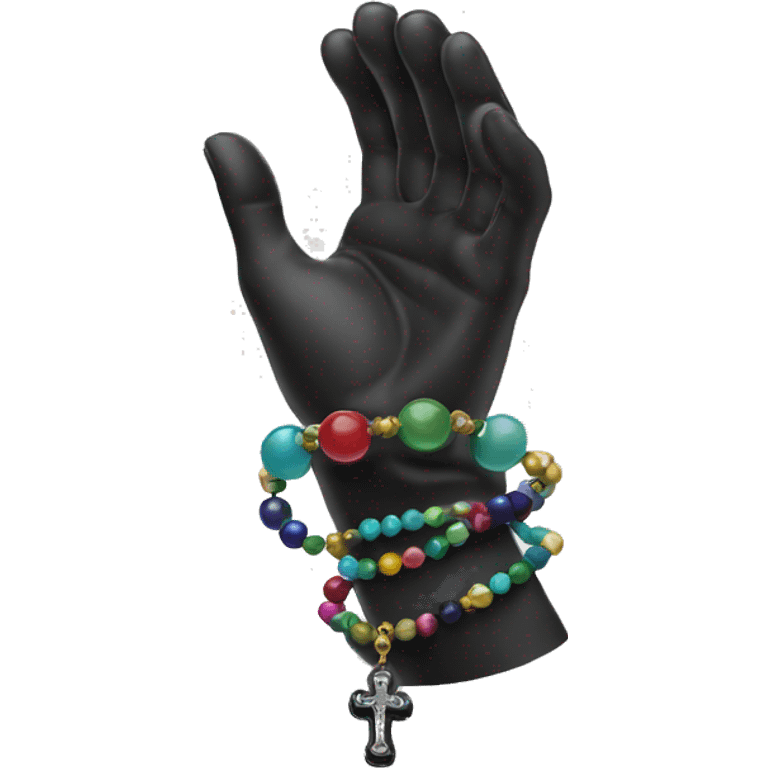 Black Praying hands with prayer beads emoji