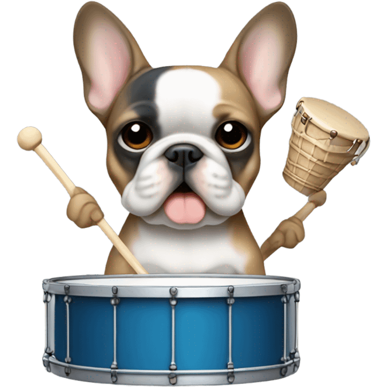 blue and tan french bulldog holding drumming emoji