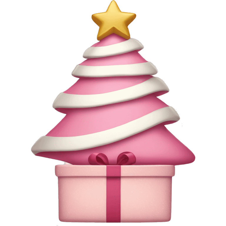 pink christmas tree with white and cream colored presents underneath emoji