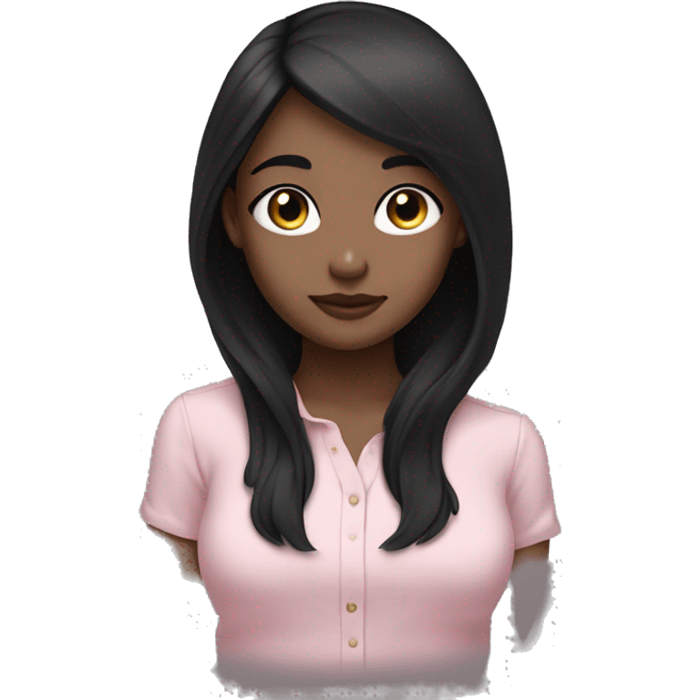 Very cute girl , white skin , black long hair , beautiful big eyes , and light pink shirt emoji