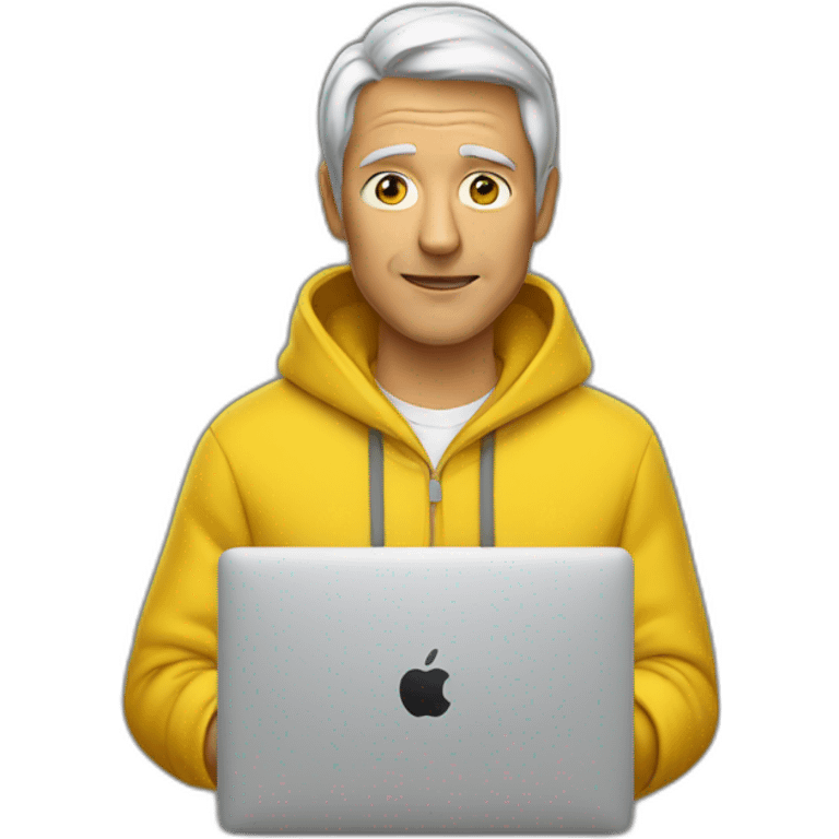 A mature boy with Macbook wearing yellow hoodie emoji