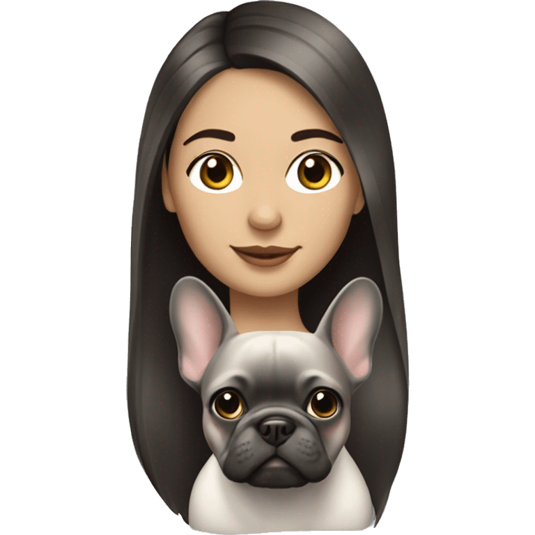 Brunette girl with grey Frenchie emoji