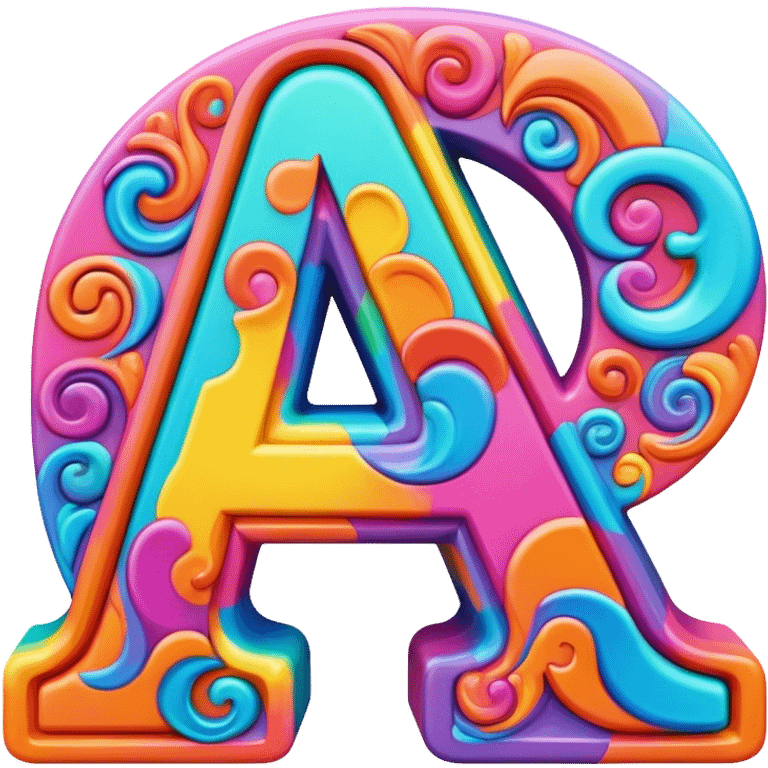 3D style, psychedelic colored Letter A emoji