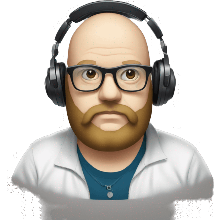 Fat white dj with a mobius beard behind turntables wearing glasses emoji