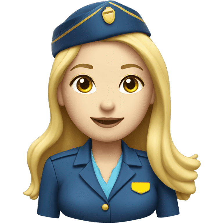 long blonde hair girl flight attendant blue uniform with yellow scarf holding suitcase  emoji