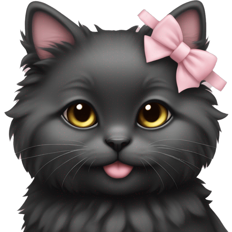 fluffy fat black kitten with pale pink bow emoji