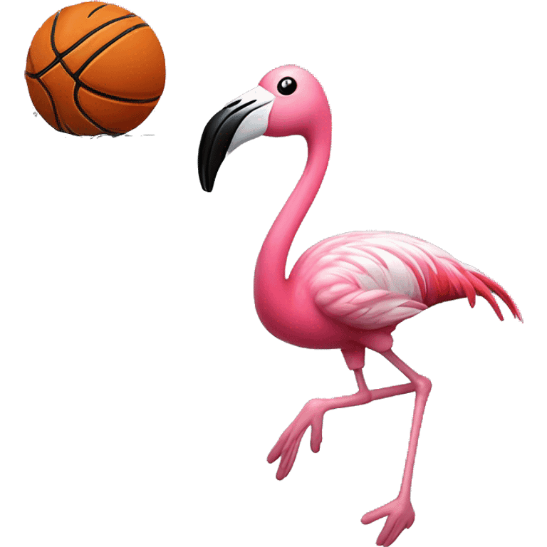 Flamingo dunking a basketball below the net emoji