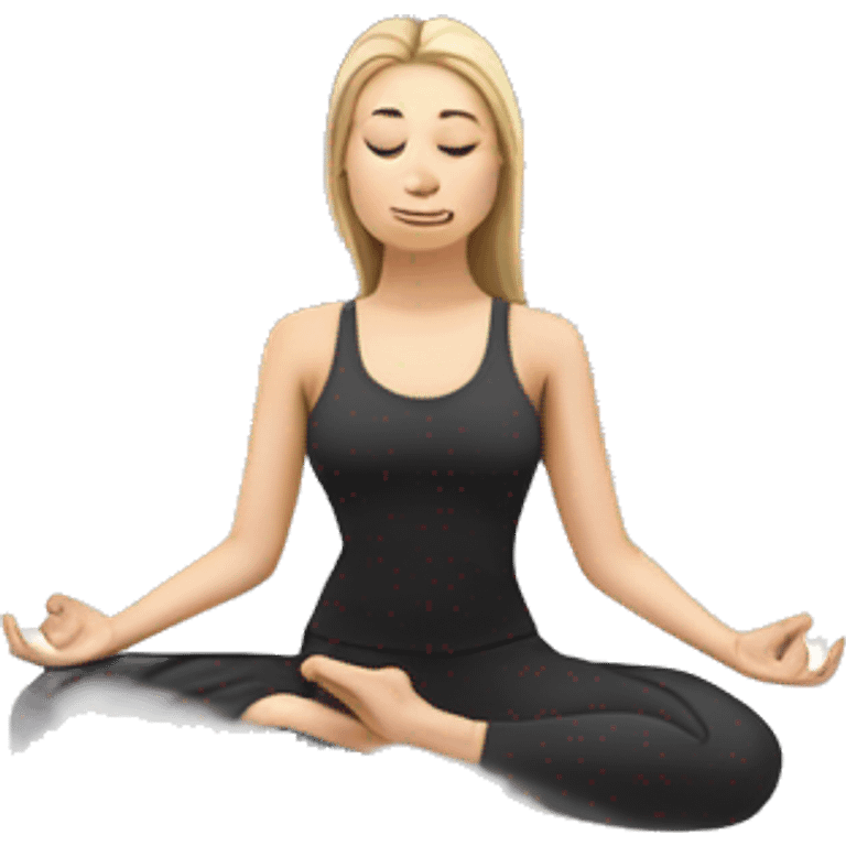 white girl does yoga and sits in lotus position on a big cloud emoji