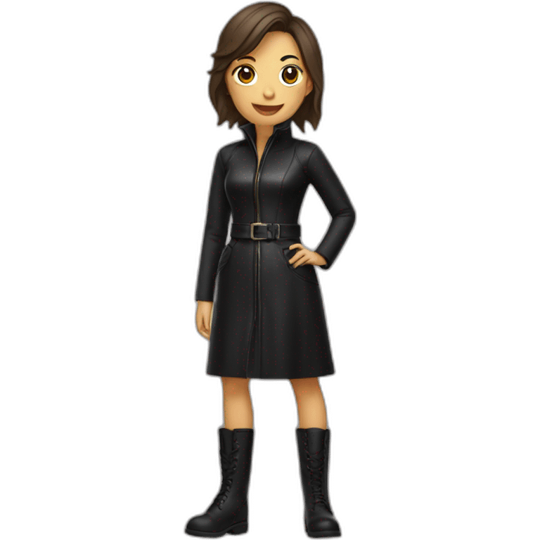 Woman in leather boots and black dress emoji