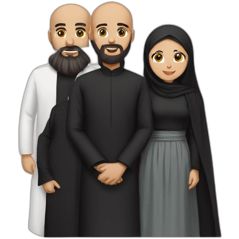 Muslim couple with husband bearded and bald and wife wearing black hijab emoji