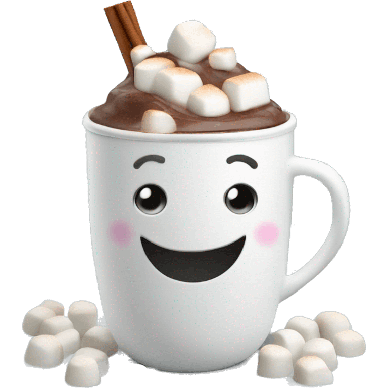 hot chocolate in a snowman cup with marshmallows and steam emoji