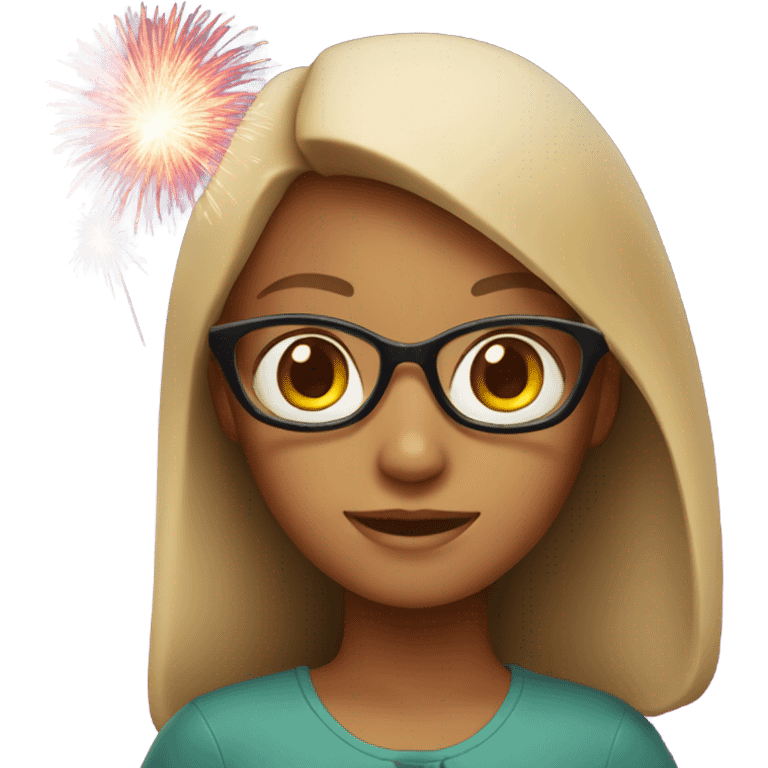 Girl with firework behind emoji