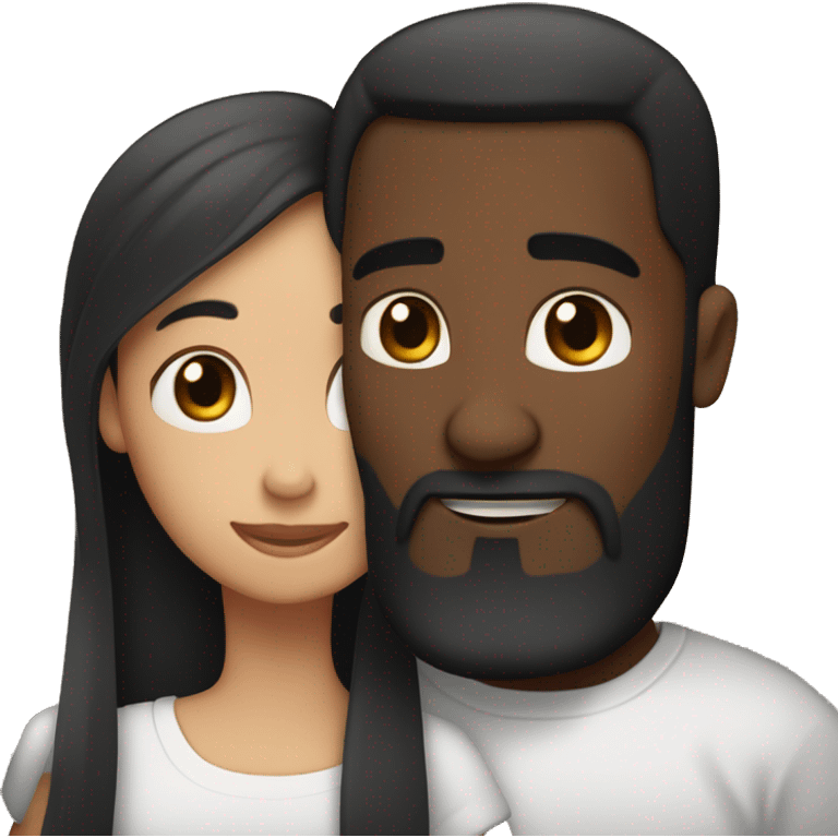 light skin woman with very long straight brown hair hugging black man with very short dark hair and a long dark beard wearing a white tshirt emoji