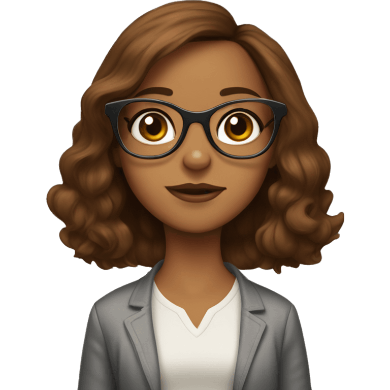 A brown haired girl wearing glasses with a king charles spaniel dog emoji