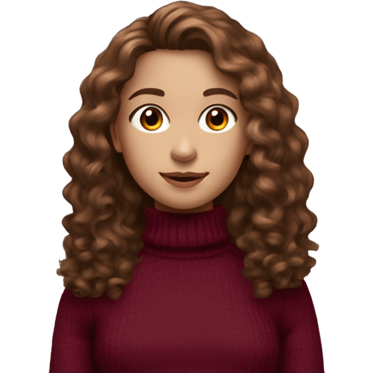 girl with long brown curly hair and pale skin wearing burgundy turtleneck sweater emoji