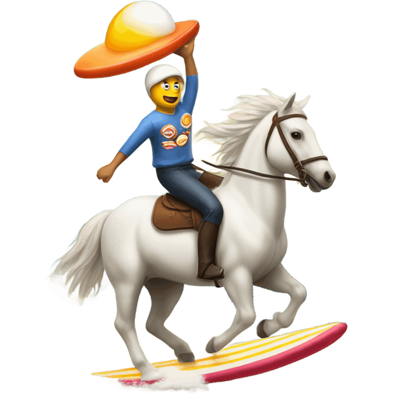 fried egg riding a horse that’s surfing marshmallows  emoji