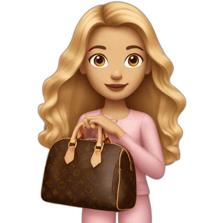 1 girl with light-brown long hair holding louis vuitton bag emoji