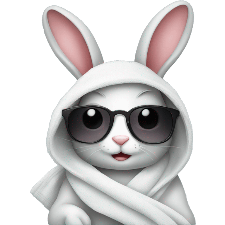 Cute rabbit with sunglasses and towel  emoji