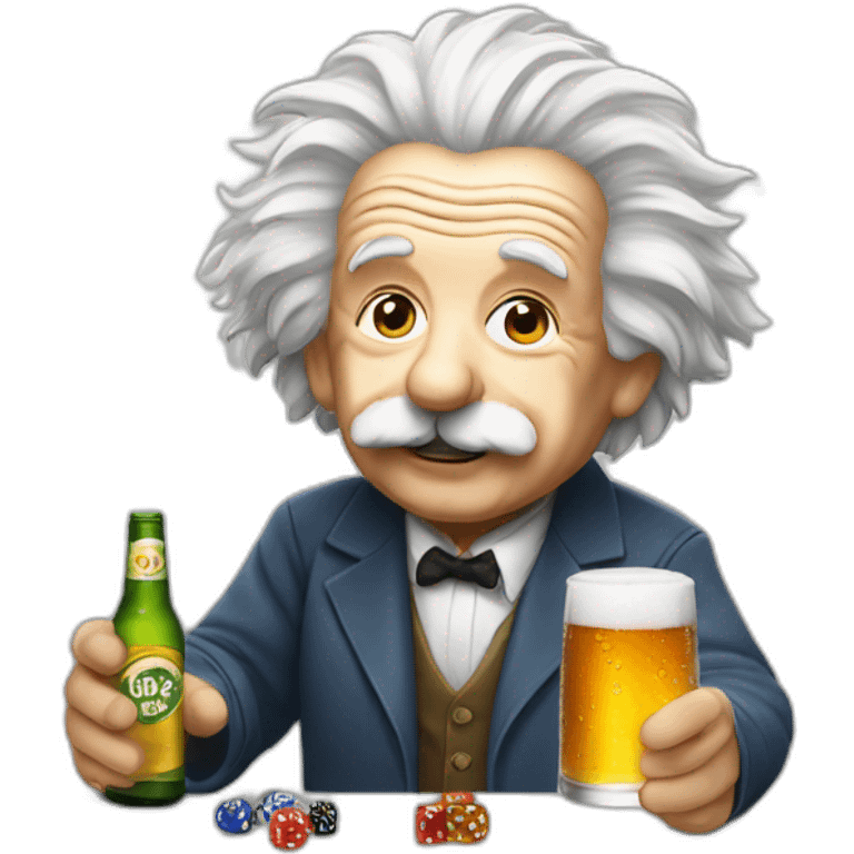 Einstein drinking beer and playing dice emoji